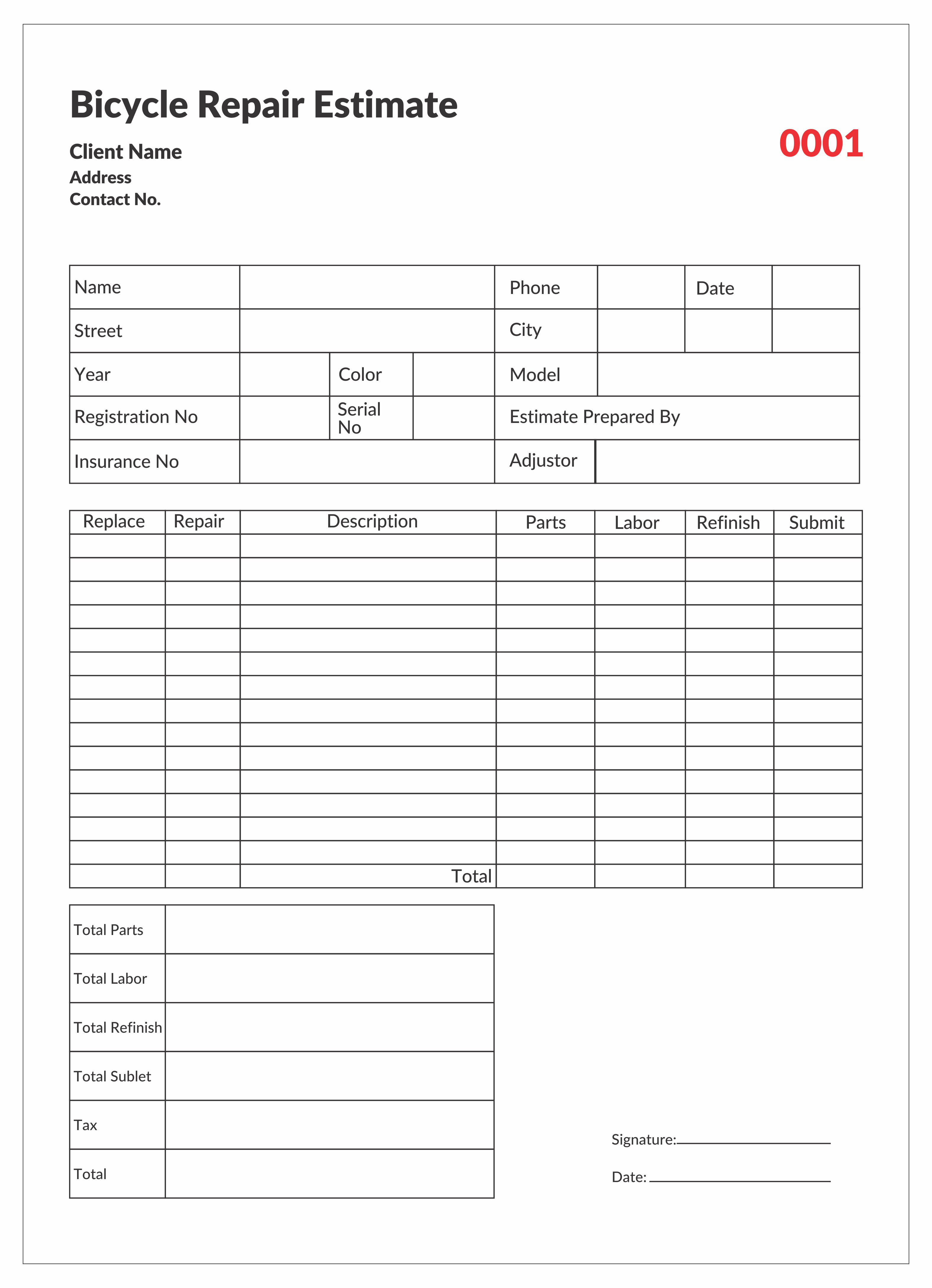 Personalized Bicycle Repair Invoice Printing EzeePrinting