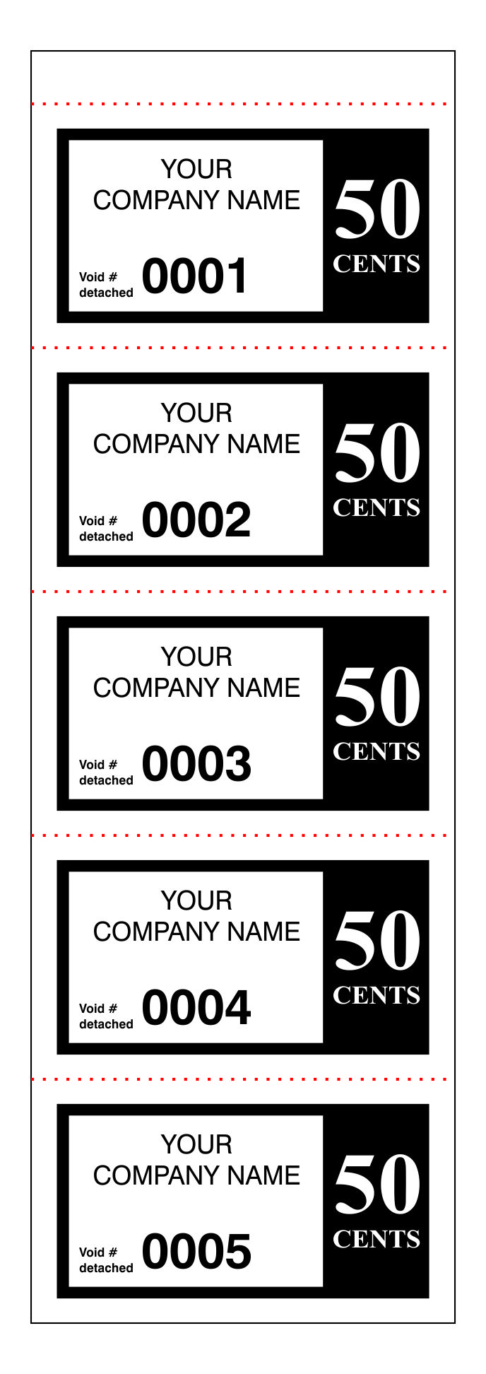 Template Layout of 50 Cents Perforated Ticket Sheets