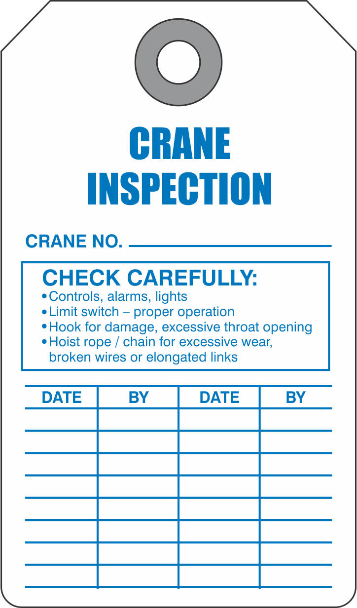 Custom Printed Crane Equipment Inspection Tags