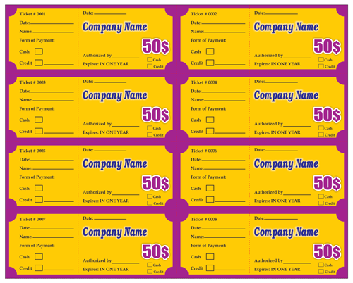 Custom Printed Perforated Ticket Sheets