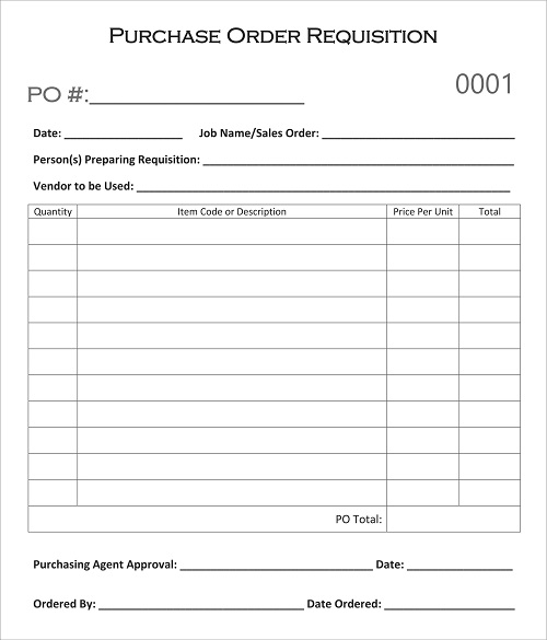 Custom Purchase Order Requisition Form Printing