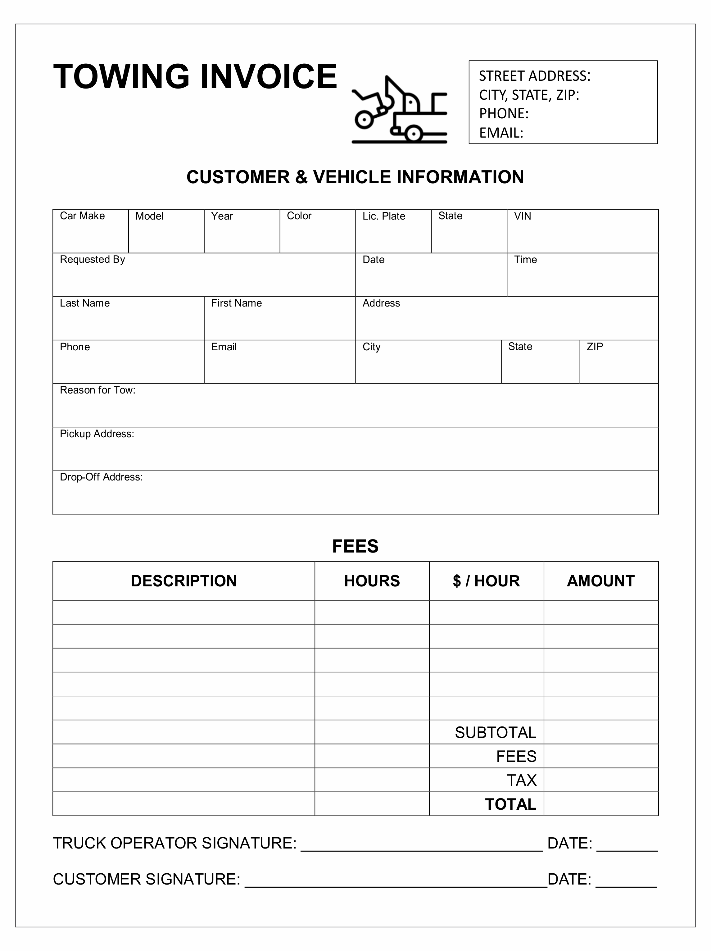 Fake Tow Receipt Template