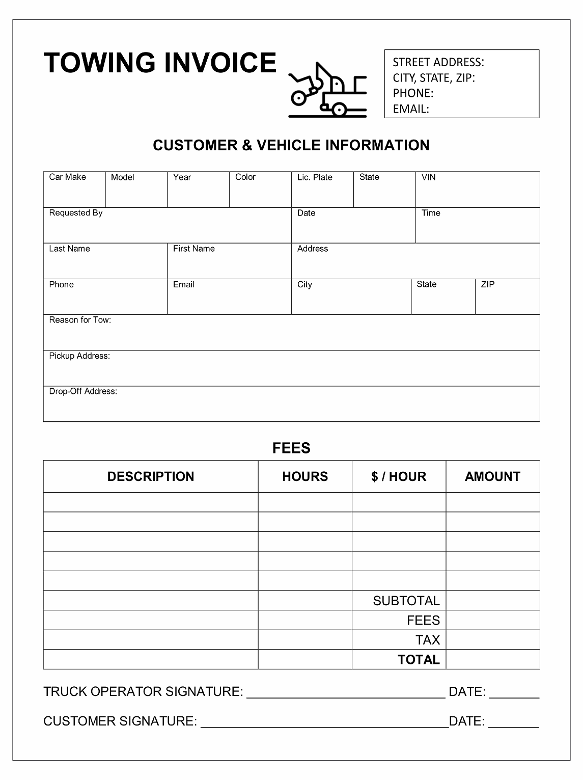 Custom Printed Carbonless Towing Invoices