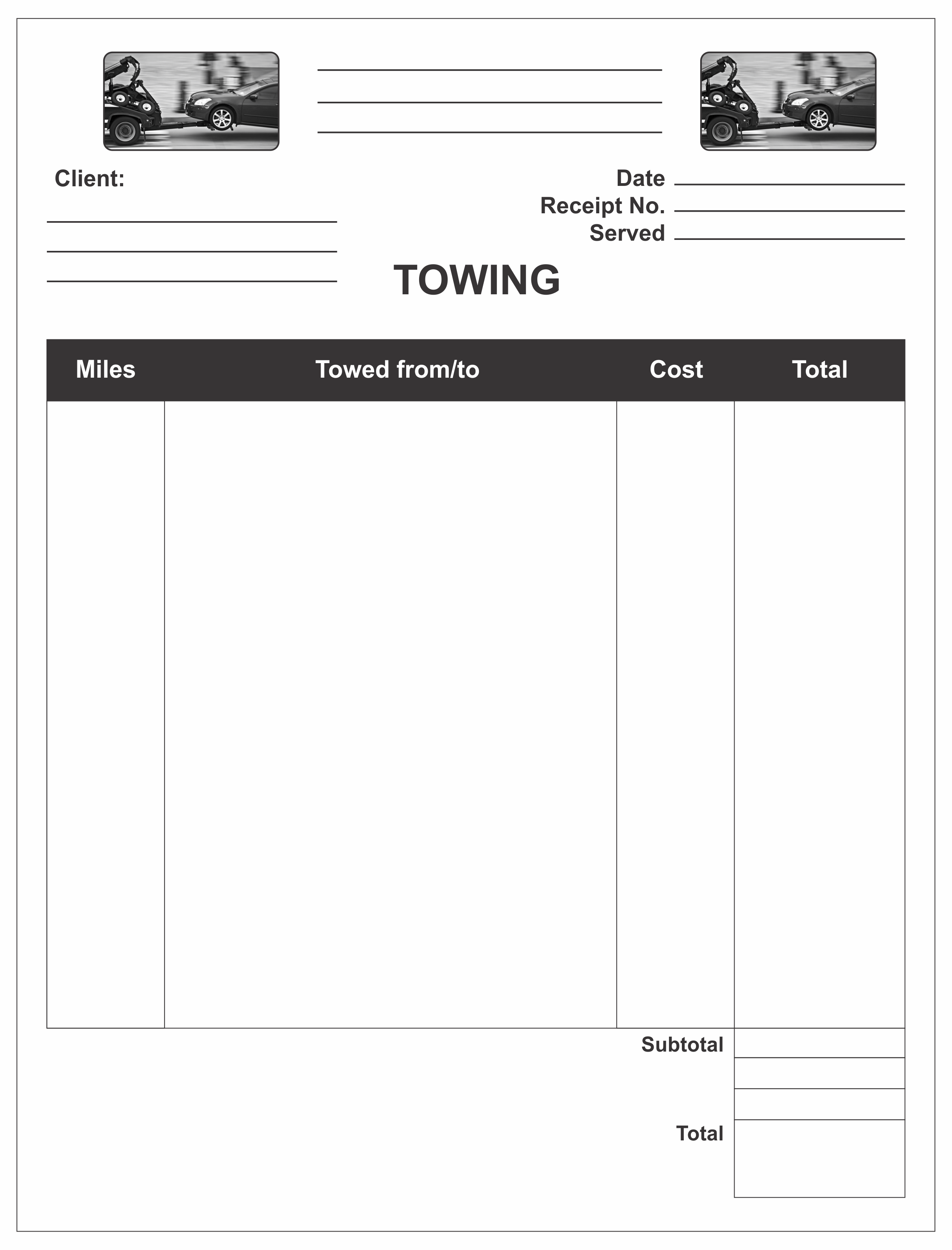 Tow Truck Receipt Template Free