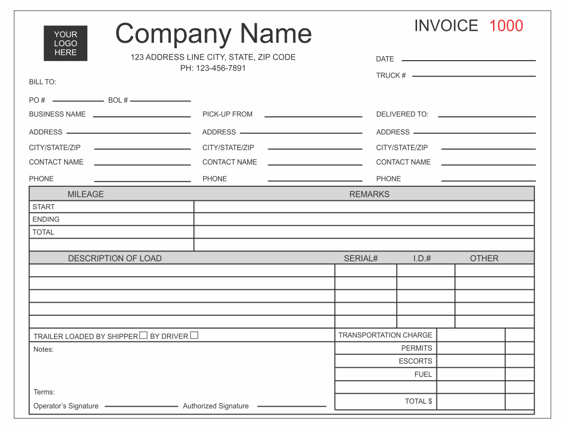 Free Printable Truck Load Tickets